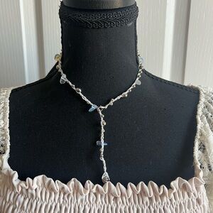 Handmade Crochet Beaded Necklace with White Opal Beads - Women Jewelry